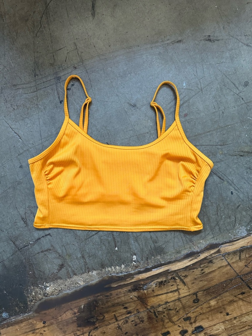 Yellow Ribbed Crop Bikini Top with Pink-Orange Ombre Tie-Side Bottoms - Picture 2 of 8
